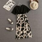 Set: Short-sleeve T-shirt + Print Midi A-line Skirt