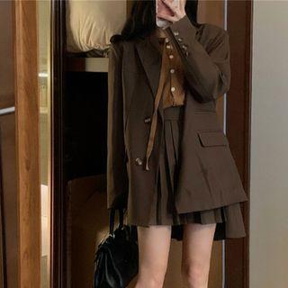 Double-breasted Blazer / Cardigan / Pleated Mini A-line Skirt