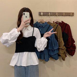 Mock Two Piece Two-tone Blouse