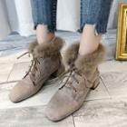 Chunky Heel Furry-trim Lace-up Ankle Boots