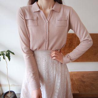 Collared Pocket-front Lightweight Cardigan