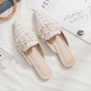 Pointed Tweed Mules