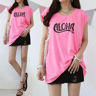 Cap-sleeve Letter Print Top