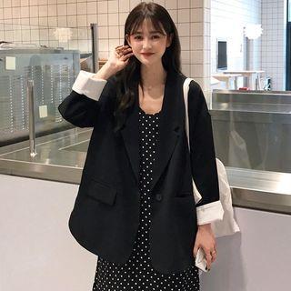 Spaghetti Strap Polka Dot Midi Dress / One Button Blazer