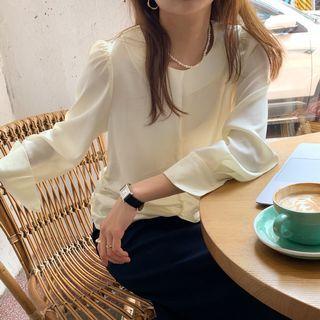 Plain Ruched Long-sleeve Shirt