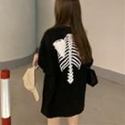 Short-sleeve Skeleton Print T-shirt Black - One Size