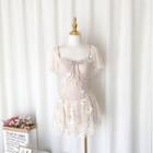 Open-back Short-sleeve Lace Swim Dress