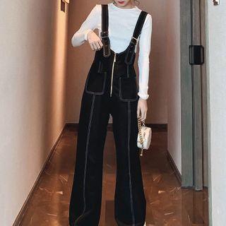 Set: Long-sleeve Plain T-shirt + Wide-leg Jumper Pants