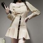 Set: Long-sleeve Open-collar Blouse / Mini A-line Skirt