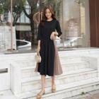 Contrast Pleated-panel Long Dress