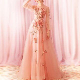 Long-sleeve Floral Detail Wedding Gown