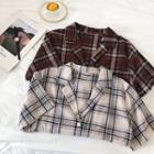 Color-block Plaid Single-breasted Short-sleeve Top