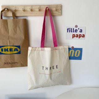 Lettering Print Tote Bag Rose Pink & Beige - One Size