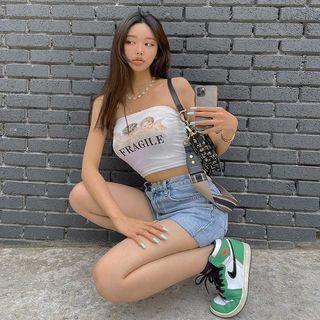 Letter Printed Cropped Tube Top