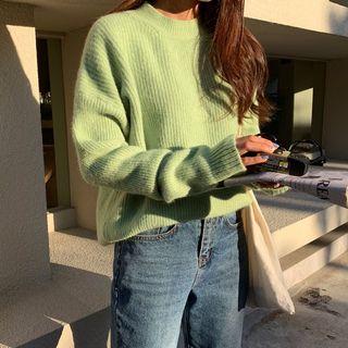Crew-neck Pastel-color Wool Blend Sweater