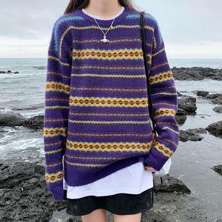 Oversize Color Panel Striped Sweater