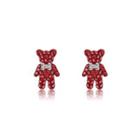 Sterling Silver Fashion Cute Bear Stud Earrings With Red Cubic Zircon Silver - One Size