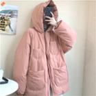 Plain Loose-fit Hooded Puffer Jacket