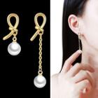 Non-matching Faux Pearl Knot Dangle Earring 1 Pair - 925 Silver Stud - Gold - One Size