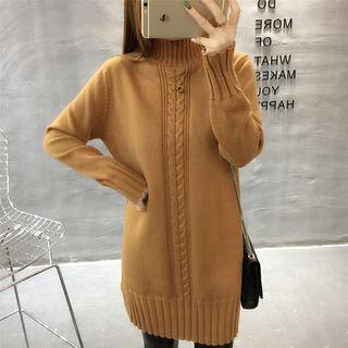 Mock-neck Cable-knit Sweater Dress