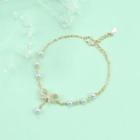 Faux Pearl Bow Bracelet Gold & White - One Size