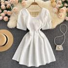 Square-neck Short-sleeve Puff-sleeve Dress