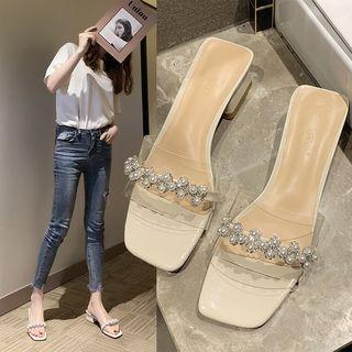 Low-heel Embellished Slide Sandals