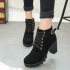 Buckled Block-heel Lace-up Short Boots