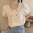 Short-sleeve Double Breasted Blouse Pale Yellow - One Size