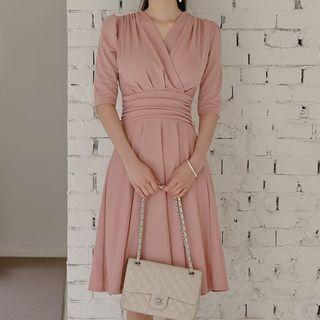 Elbow-sleeve Midi A-line Skirt