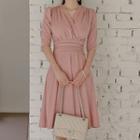 Elbow-sleeve Midi A-line Skirt