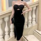 Chain Strap Knotted Cutout Midi A-line Dress