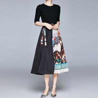 Print Panel Midi Knit Dress