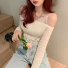 Long-sleeve Mock Two-piece Cold-shoulder Lace Top