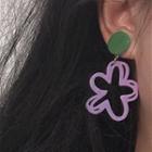 Acrylic Flower Dangle Earring 1 Pair - Silver Stud - Purple - One Size