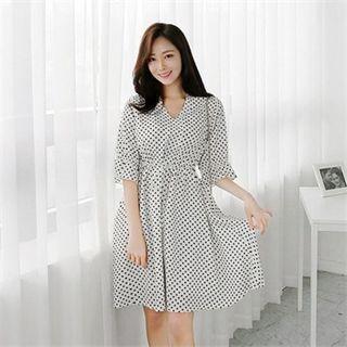 V-neck Polka Dot A-line Dress