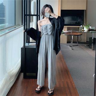Strapless Wide-leg Jumpsuit / Lantern-sleeve Blouse