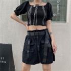 Zip Detail Short-sleeve T-shirt / Pocket Detail Mini A-line Skirt