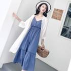 Long Light Jacket / Spaghetti Strap Midi Dress / Set