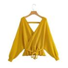 Tie-front Ruffled Sweater Yellow - One Size