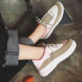 Color-block Platform Lace-up Sneakers