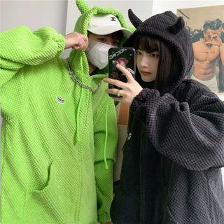 Horn Accent Zip-up Hoodie