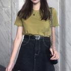 Plain Short-sleeve T-shirt / Denim A-line Skirt