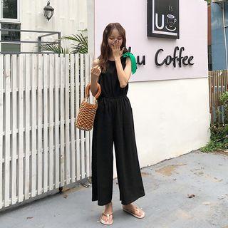 Plain Sleeveless Straight Cut Jumpsuit