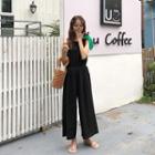 Plain Sleeveless Straight Cut Jumpsuit