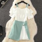 Set: Cold Shoulder Short-sleeve A-line Dress + A-line Skirt