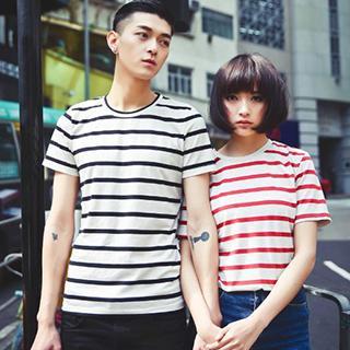 Couple Short Sleeves Striped T-shirt