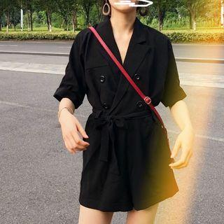Set: Elbow-sleeve Double Breasted Blazer + Shorts