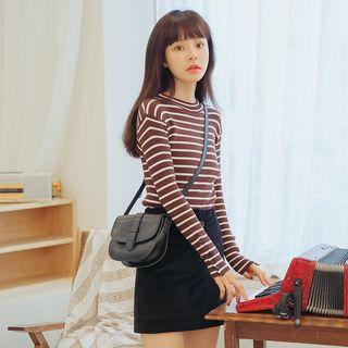 Mock-turtleneck Stripe Knit Top