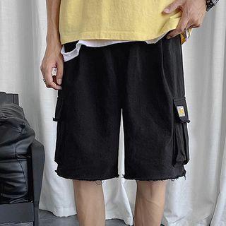 Fray-hem Straight-cut Cargo Shorts